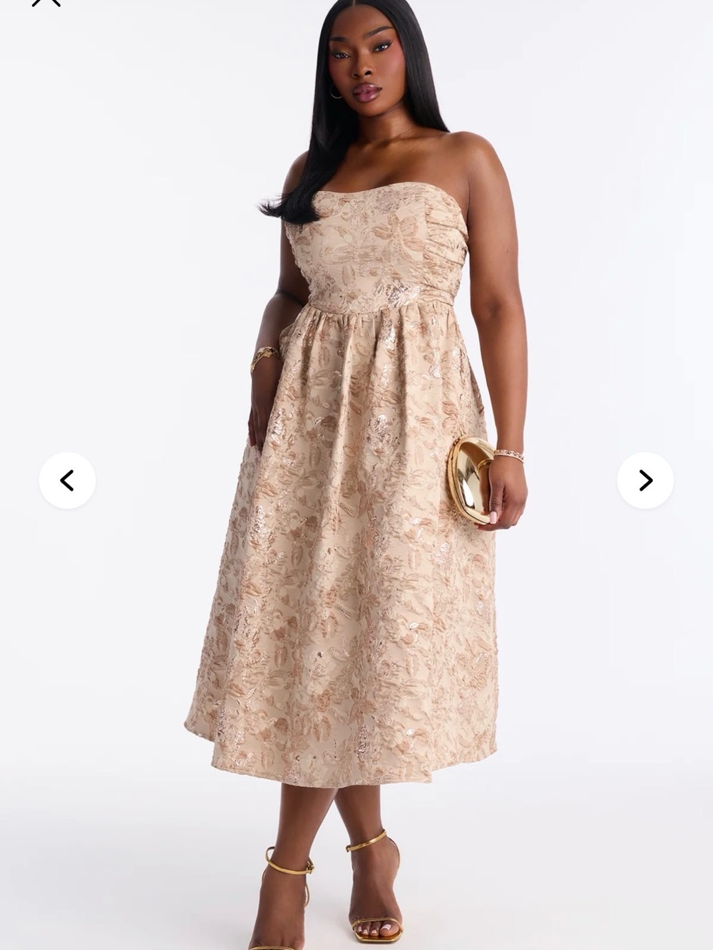 Fashion Nova Champagne Embellished Prom Dress